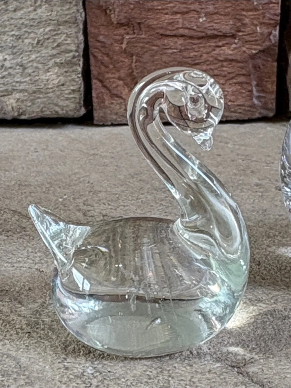 Set of 3 clear blown glass swans